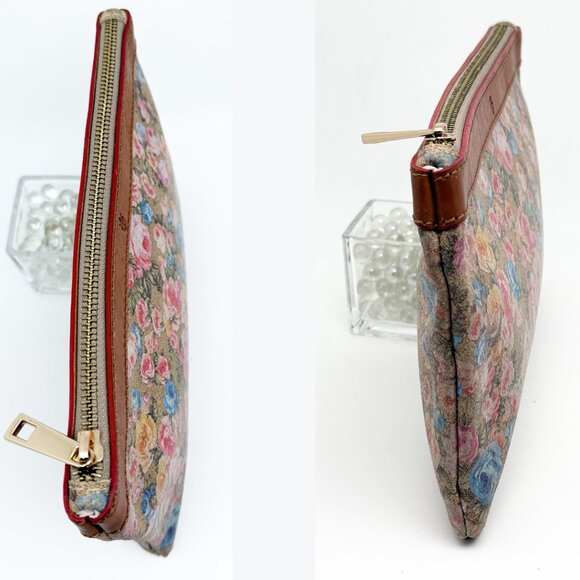 Garuglieri  Floral Leather with Tan Trim Clutch Pouch Made In Italy - Picture 8 of 13